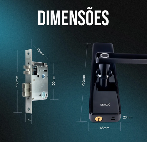 Ekaza Fechadura Inteligente Wi-Fi com Biometria Senha e Cartão Preta