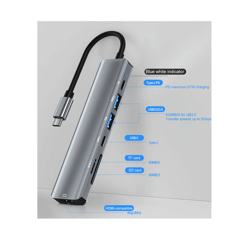 Adaptador Hub USB-C 7 em 1 com HDMI 4K e Carregamento para MacBook