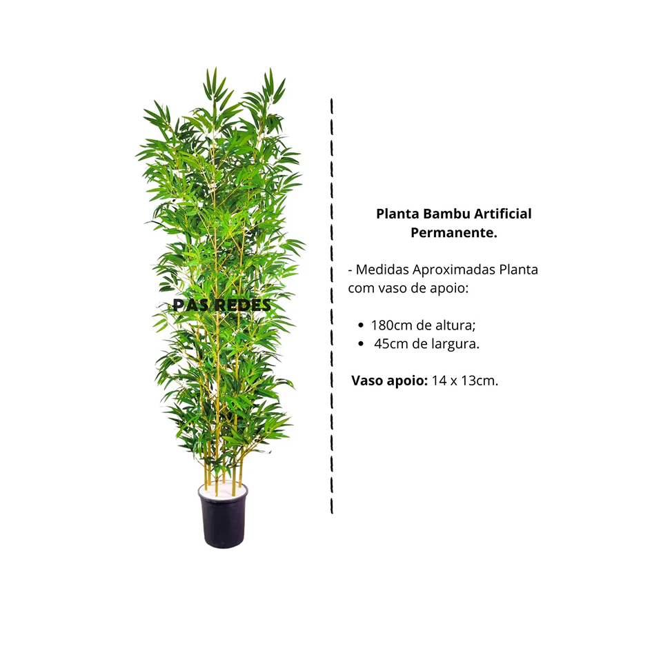 Bambu Mossô Artificial com Tronco Natural 180 cm com Vaso e Pedras