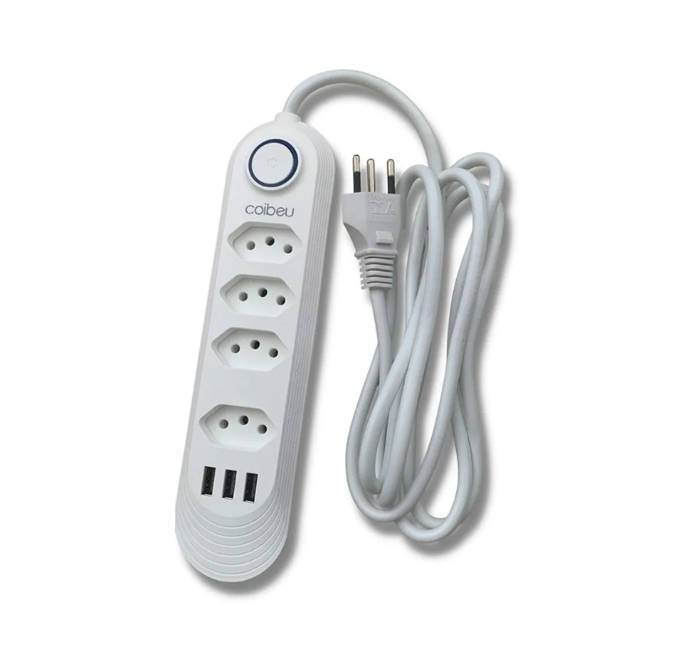 Régua de Energia 2 Metros com 4 Tomadas e 3 USB COIBEU B04U