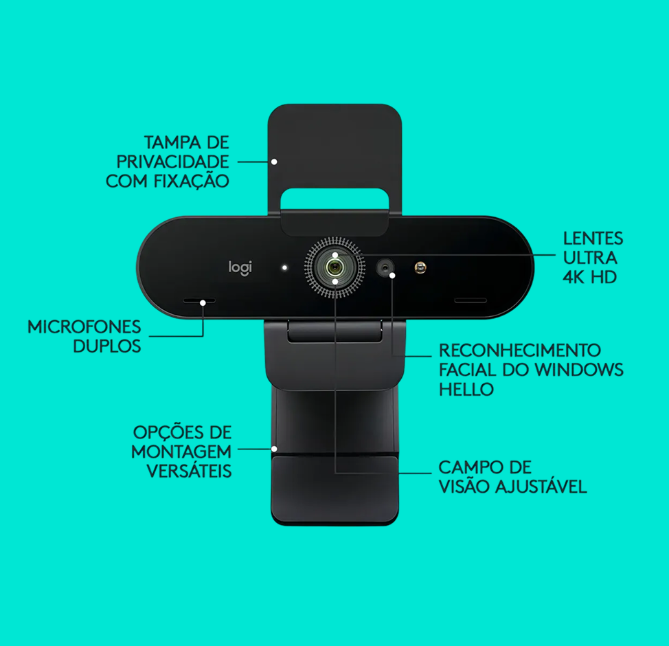 Webcam Logitech Brio Ultra HD 4K com Microfone Embutido Preta