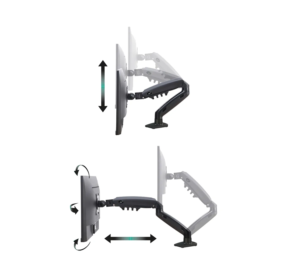 Suporte Articulado de Mesa F80N com Pistão a Gás para Monitores de 17” a 35” Preto ELG